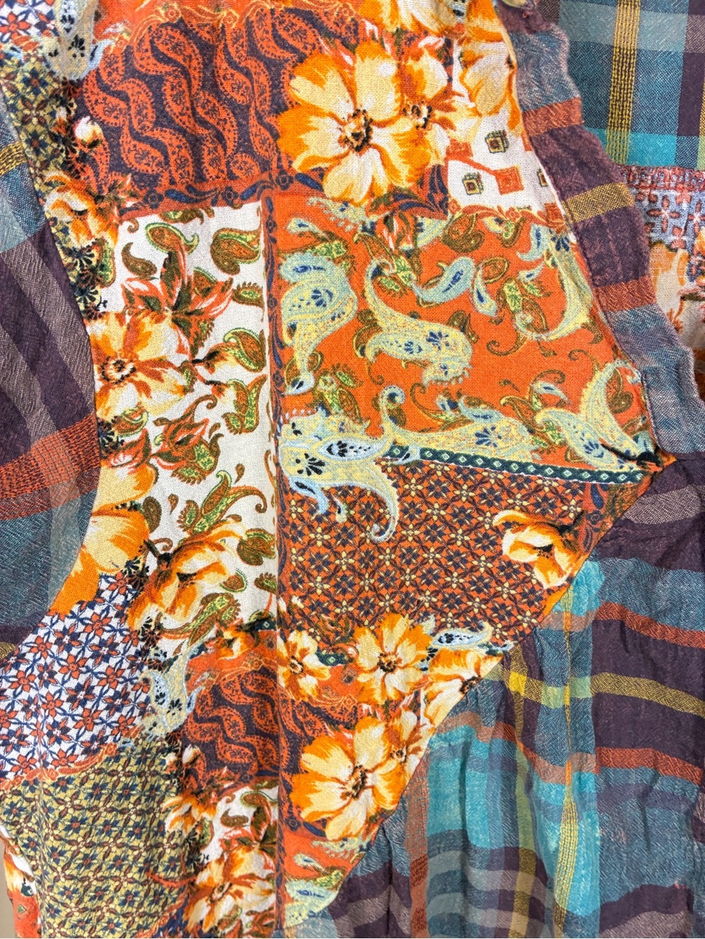 Oil & Hali Floral Patchwork Plaid V Neck Oversized Tunic Dress - Picture 5 of 14